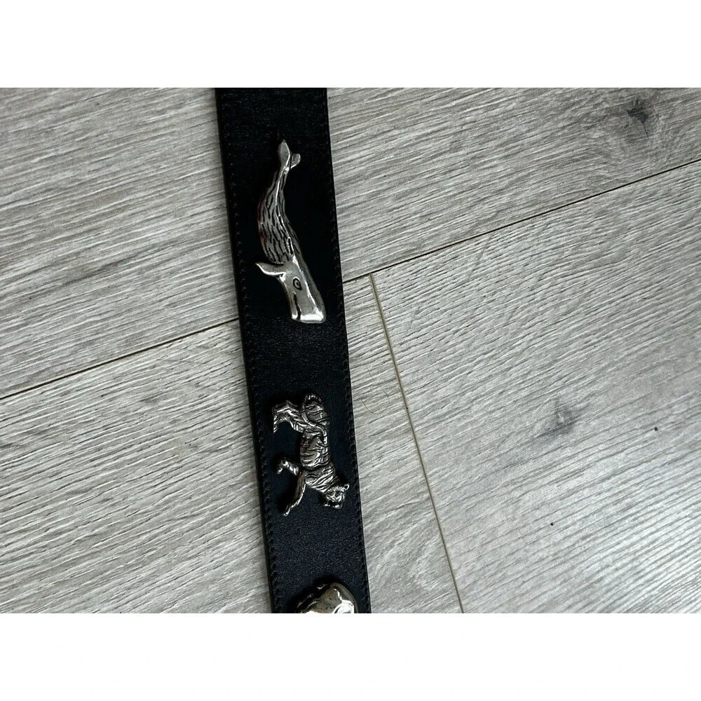 Honest Black Leather Concho Belt 28 Animals Elephant Turtle Whale Solid Brass